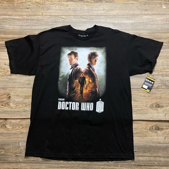 NWT Matt Smith David Tennant Dr Who T Shirt Black Size XL Rare BBC - Picture 1 of 7